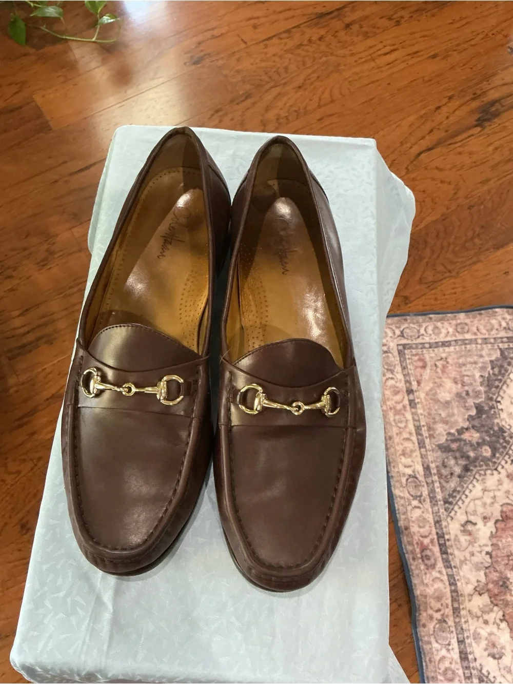 Cole Haan Brown Leather Bit Loafers with Gold Hardware